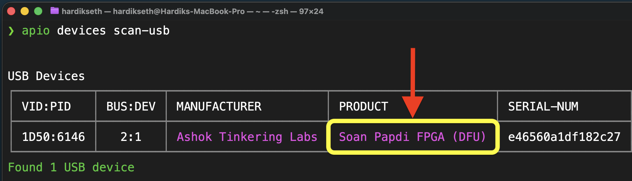apio devices scan-usb